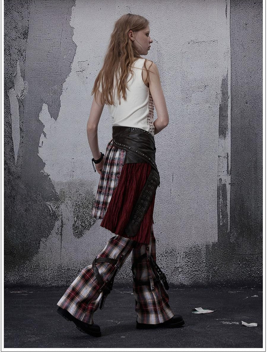 FULLTIDE Vintage Plaid Asymmetric Pocket High Waist Women&