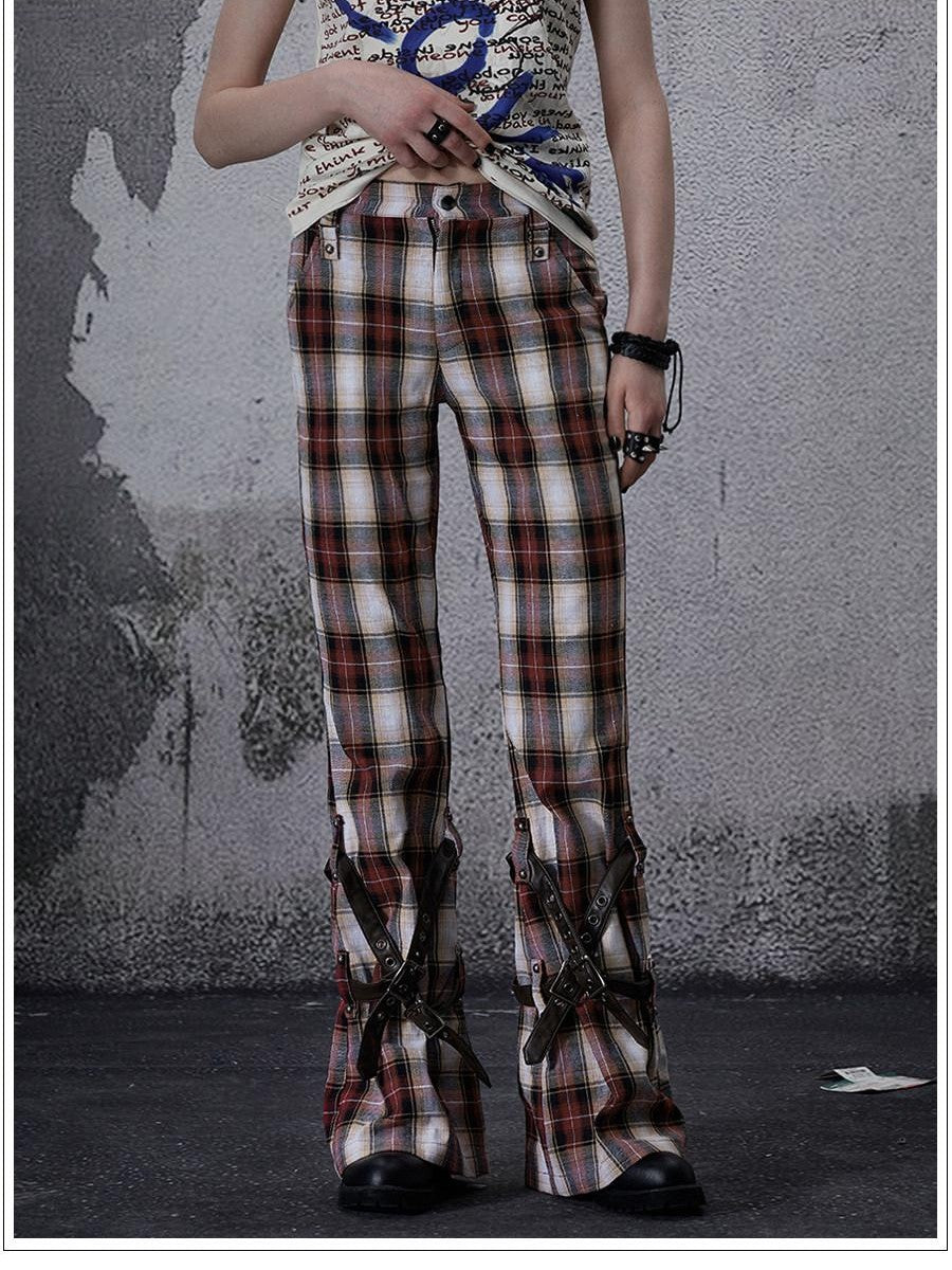 FULLTIDE Vintage Plaid Asymmetric Pocket High Waist Women&