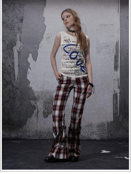FULLTIDE Vintage Plaid Asymmetric Pocket High Waist Women&