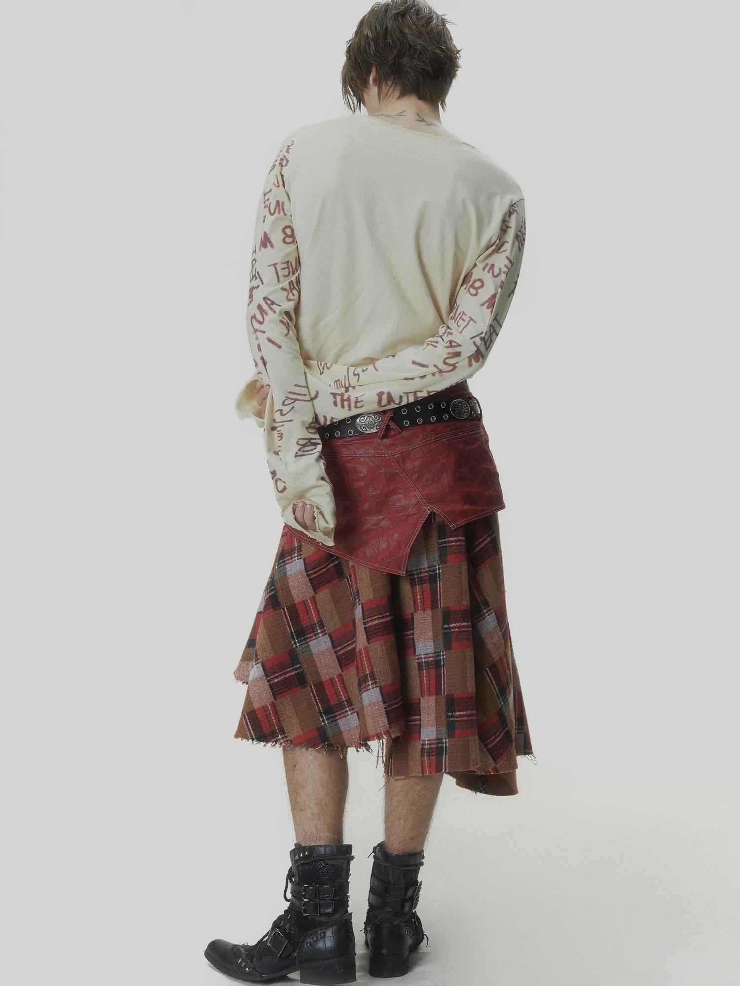 FULLTIDE Vintage Plaid Velvet Patchwork A Line Mid Rise Office Women Midi Skirt