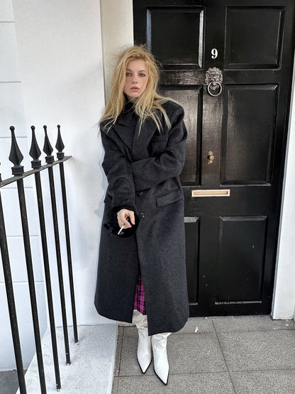 FULLTIDE Warm Lambswool Blend Notched Lapel Single Breasted Women Long Coat