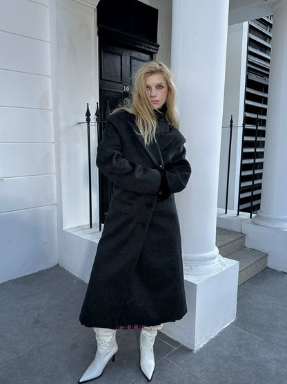 FULLTIDE Warm Lambswool Blend Notched Lapel Single Breasted Women Long Coat