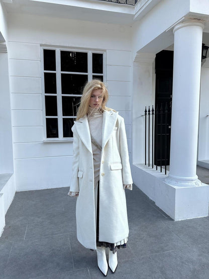 FULLTIDE Warm Lambswool Blend Notched Lapel Single Breasted Women Long Coat