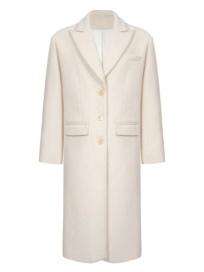 FULLTIDE Warm Lambswool Blend Notched Lapel Single Breasted Women Long Coat