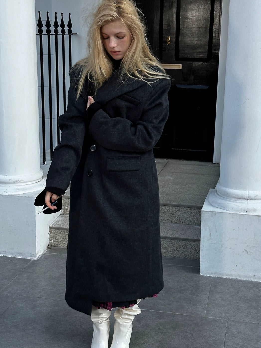 FULLTIDE Warm Lambswool Blend Notched Lapel Single Breasted Women Long Coat