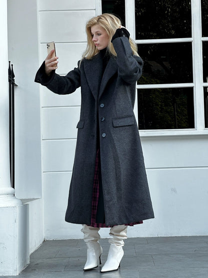 FULLTIDE Warm Lambswool Blend Notched Lapel Single Breasted Women Long Coat
