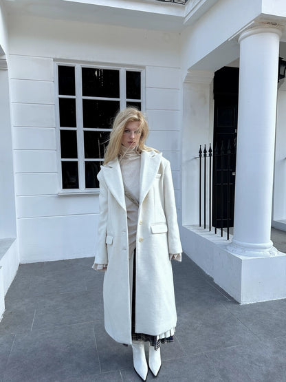 FULLTIDE Warm Lambswool Blend Notched Lapel Single Breasted Women Long Coat