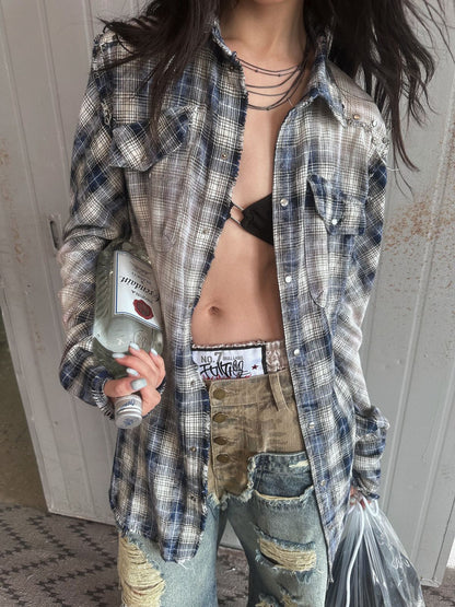 FULLTIDE_Washed_Blue_Studded_Checked_Tie_Dye_Workwear_Women&