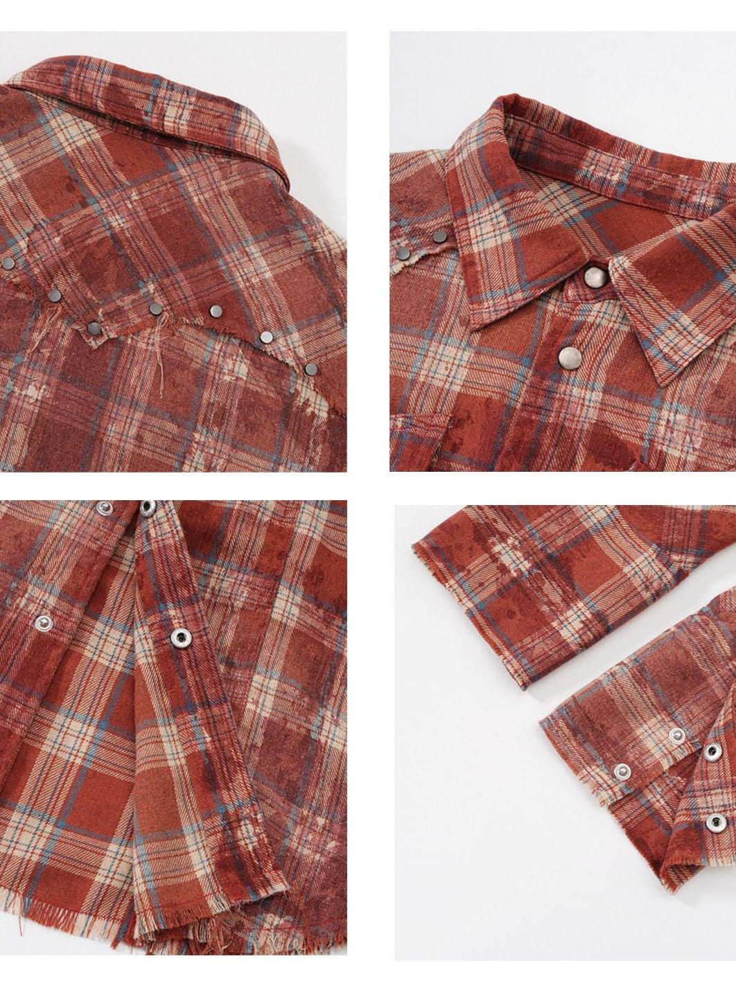 FULLTIDE Washed Blue Studded Checked Tie Dye Workwear Women&