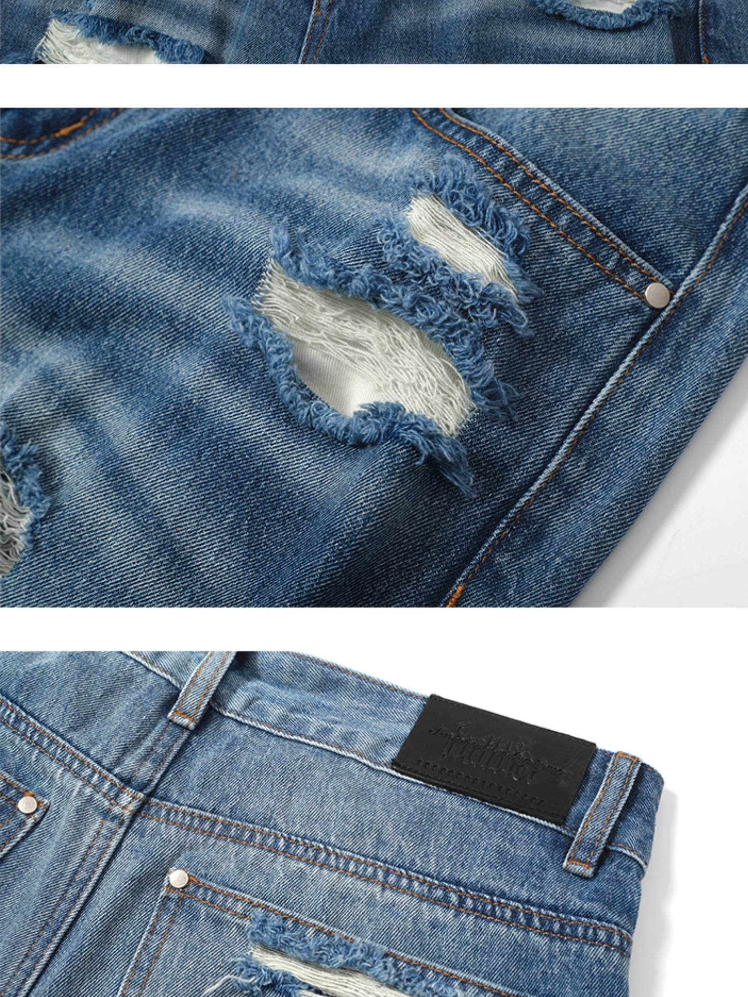 FULLTIDE Washed Casual Low Rise Wide Leg Zip Fly Loose Fit Stretch Blue Denim Jeans