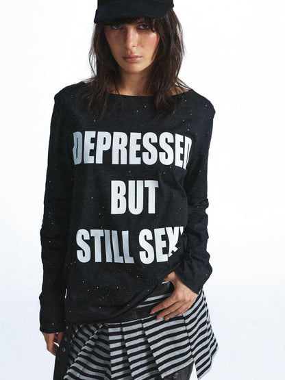 FULLTIDE Washed Distressed Rhinestone Letter Print Women&