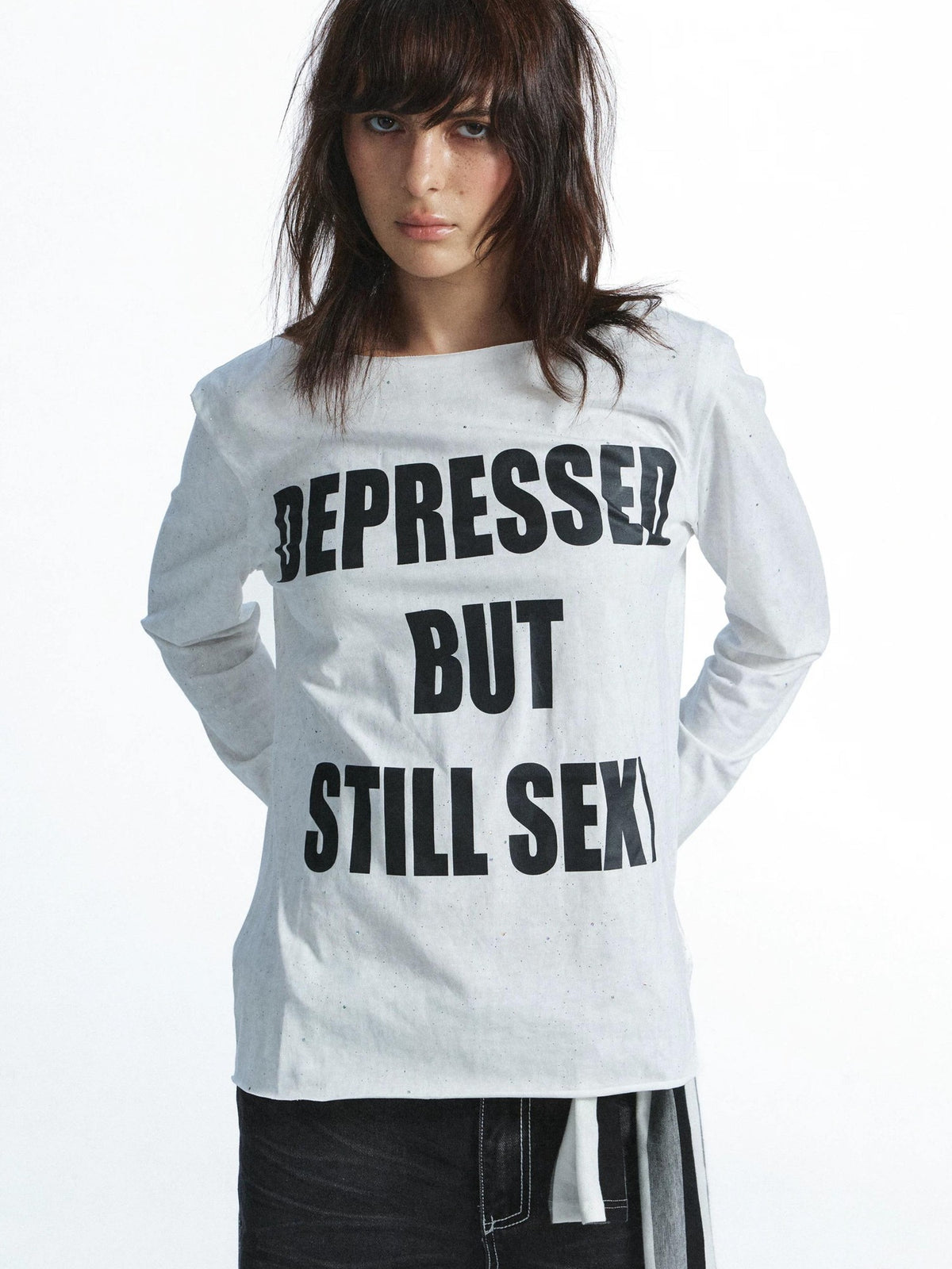 FULLTIDE Washed Distressed Rhinestone Letter Print Women&
