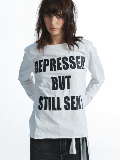 FULLTIDE Washed Distressed Rhinestone Letter Print Women&