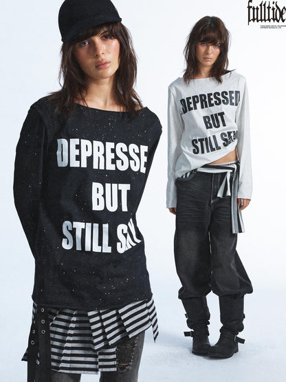 FULLTIDE Washed Distressed Rhinestone Letter Print Women&
