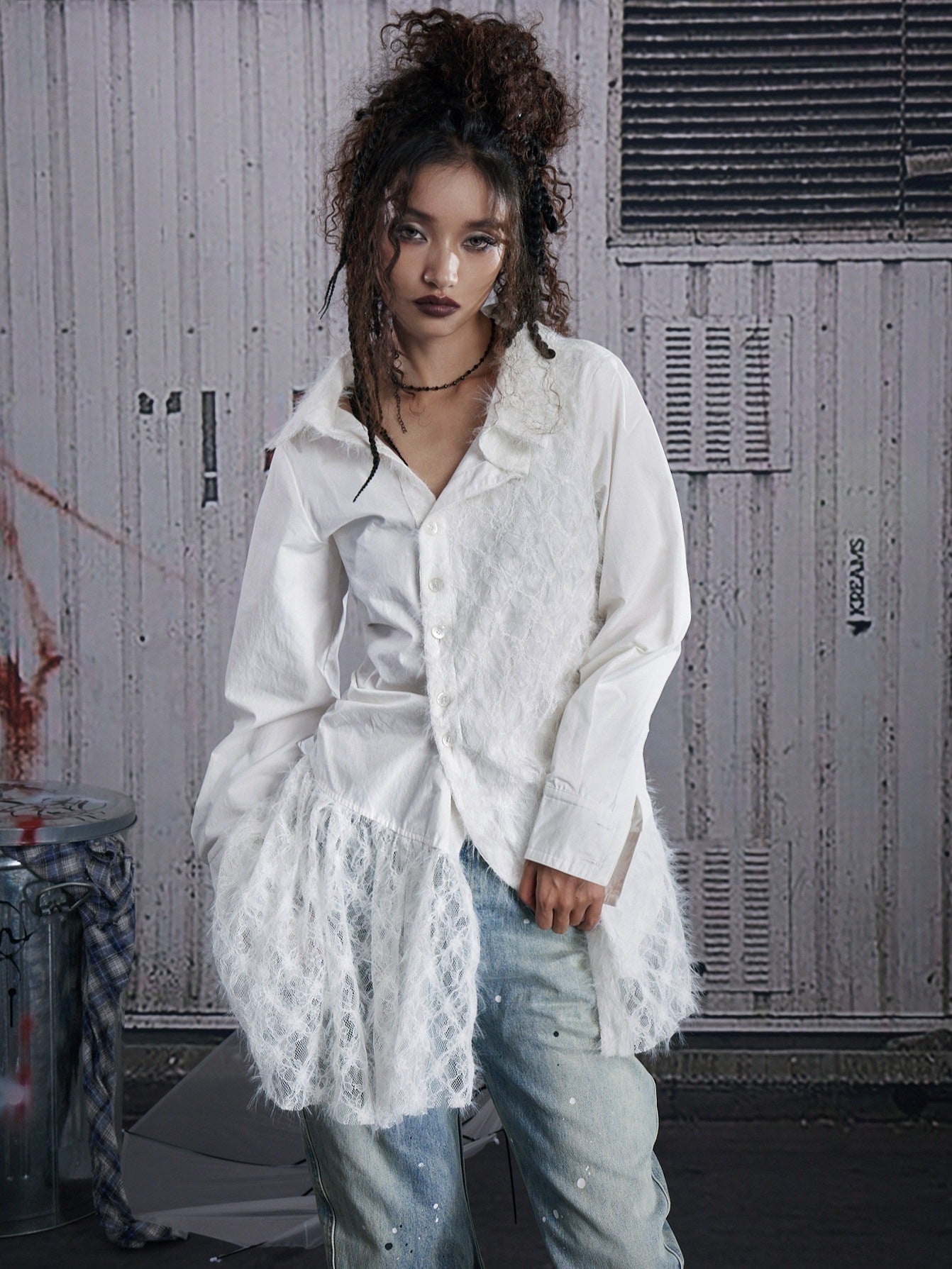 FULLTIDE_White_Lace_Patchwork_Irregular_Cutout_Mid_Length_Women&