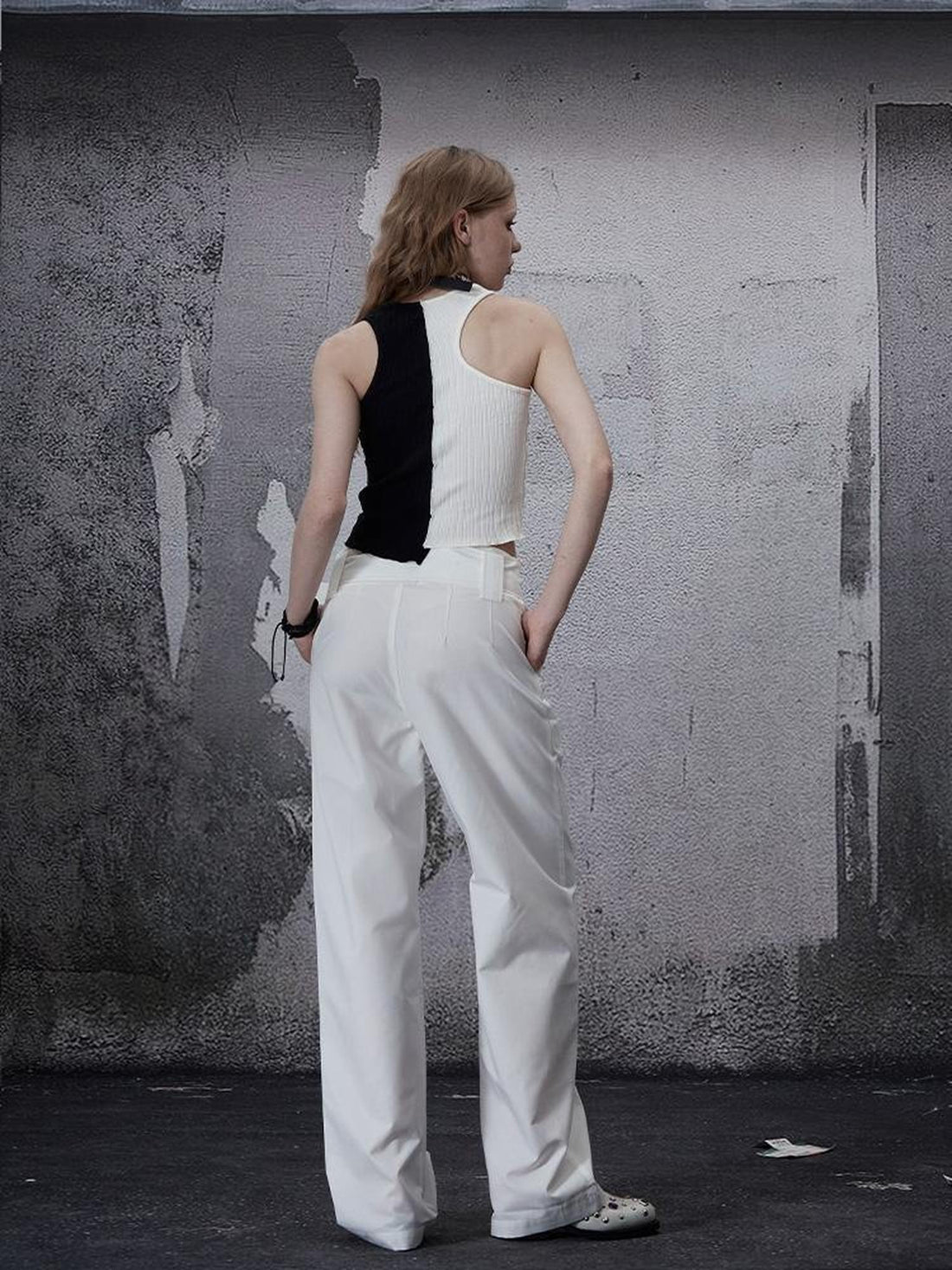 FULLTIDE White Mid Rise Slight Stretch Straight Minimalist Youth Wedding Designer Pants