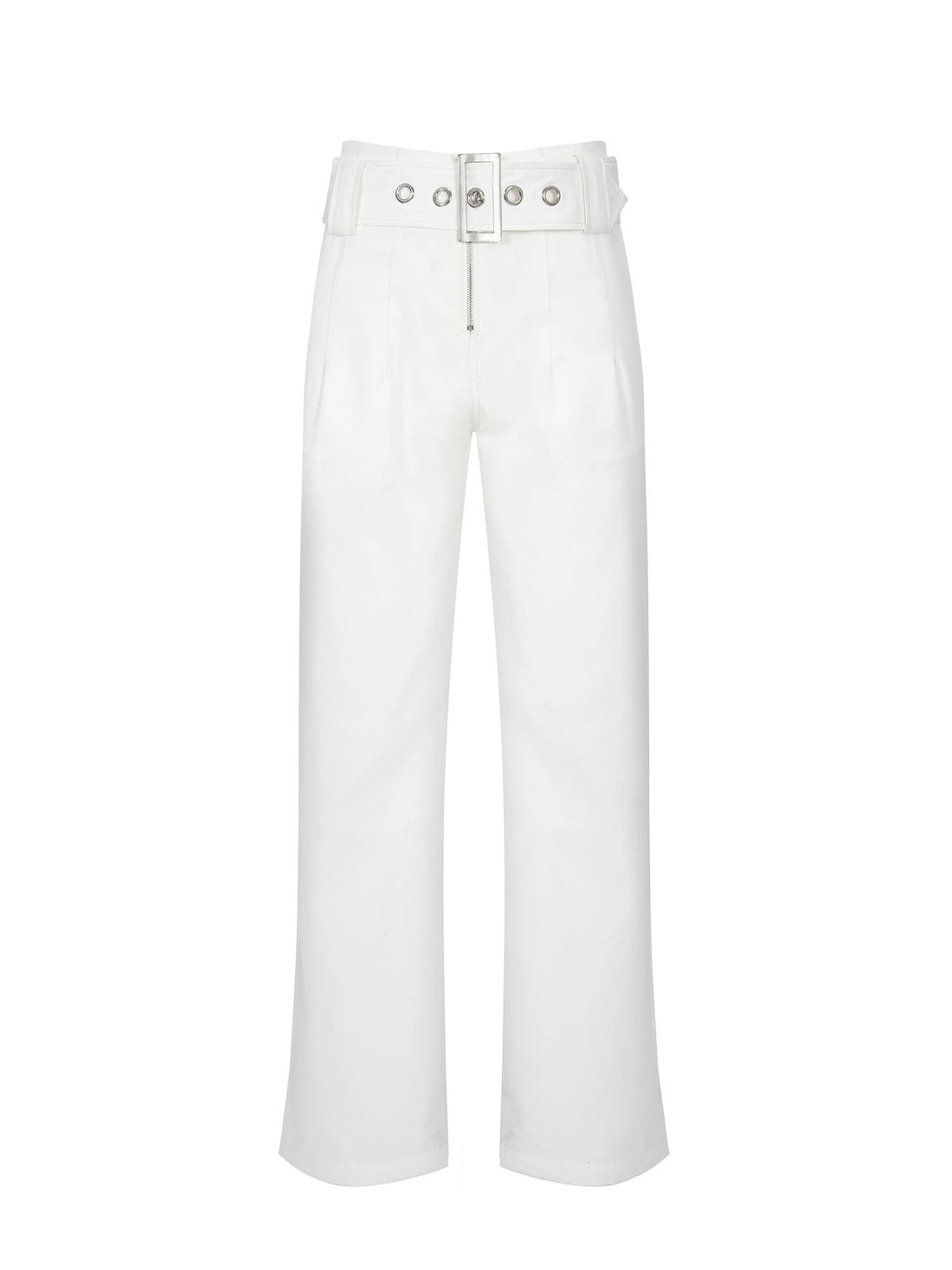 FULLTIDE White Mid Rise Slight Stretch Straight Minimalist Youth Wedding Designer Pants