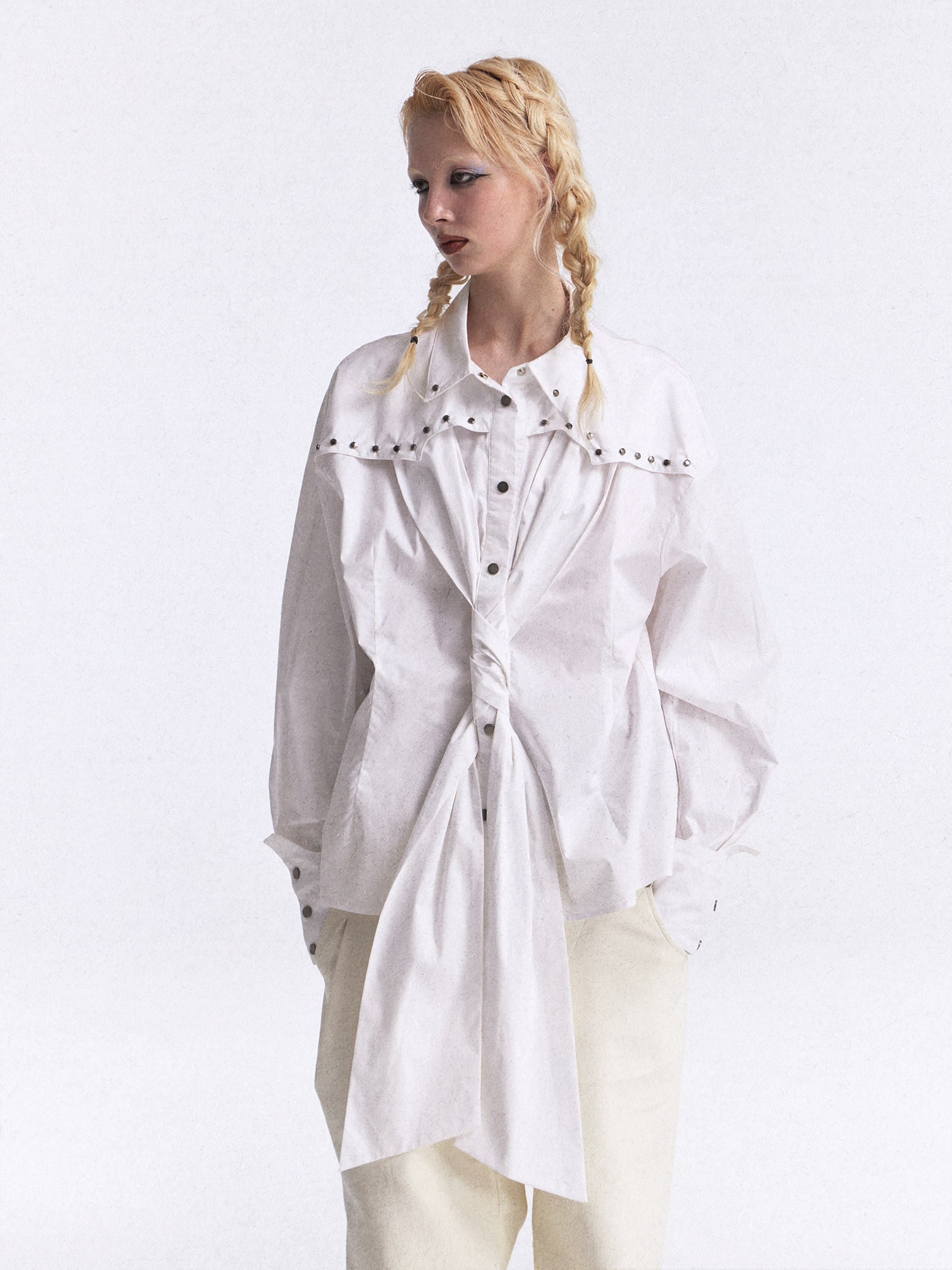 FULLTIDE_White_Studded_Tie_3d_Tailored_Utility_Buttoned_Women&