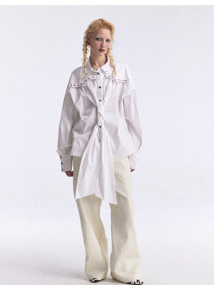 FULLTIDE White Studded Tie 3d Tailored Utility Buttoned Women&