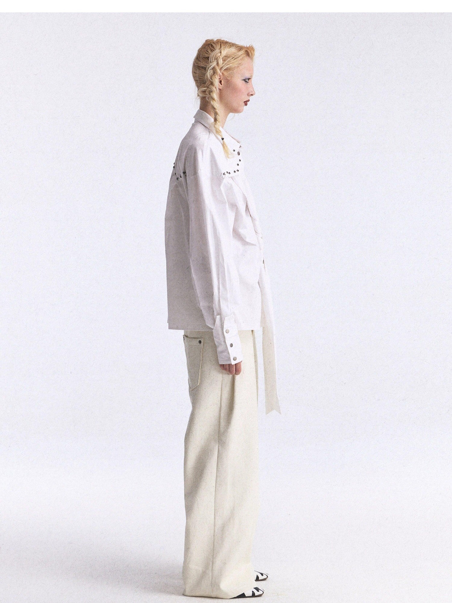 FULLTIDE White Studded Tie 3d Tailored Utility Buttoned Women&