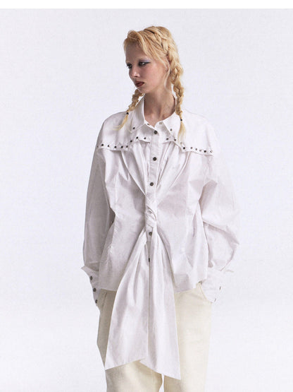 FULLTIDE White Studded Tie 3d Tailored Utility Buttoned Women&