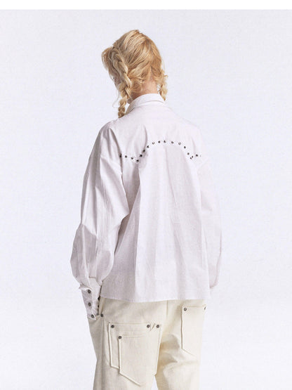 FULLTIDE White Studded Tie 3d Tailored Utility Buttoned Women&