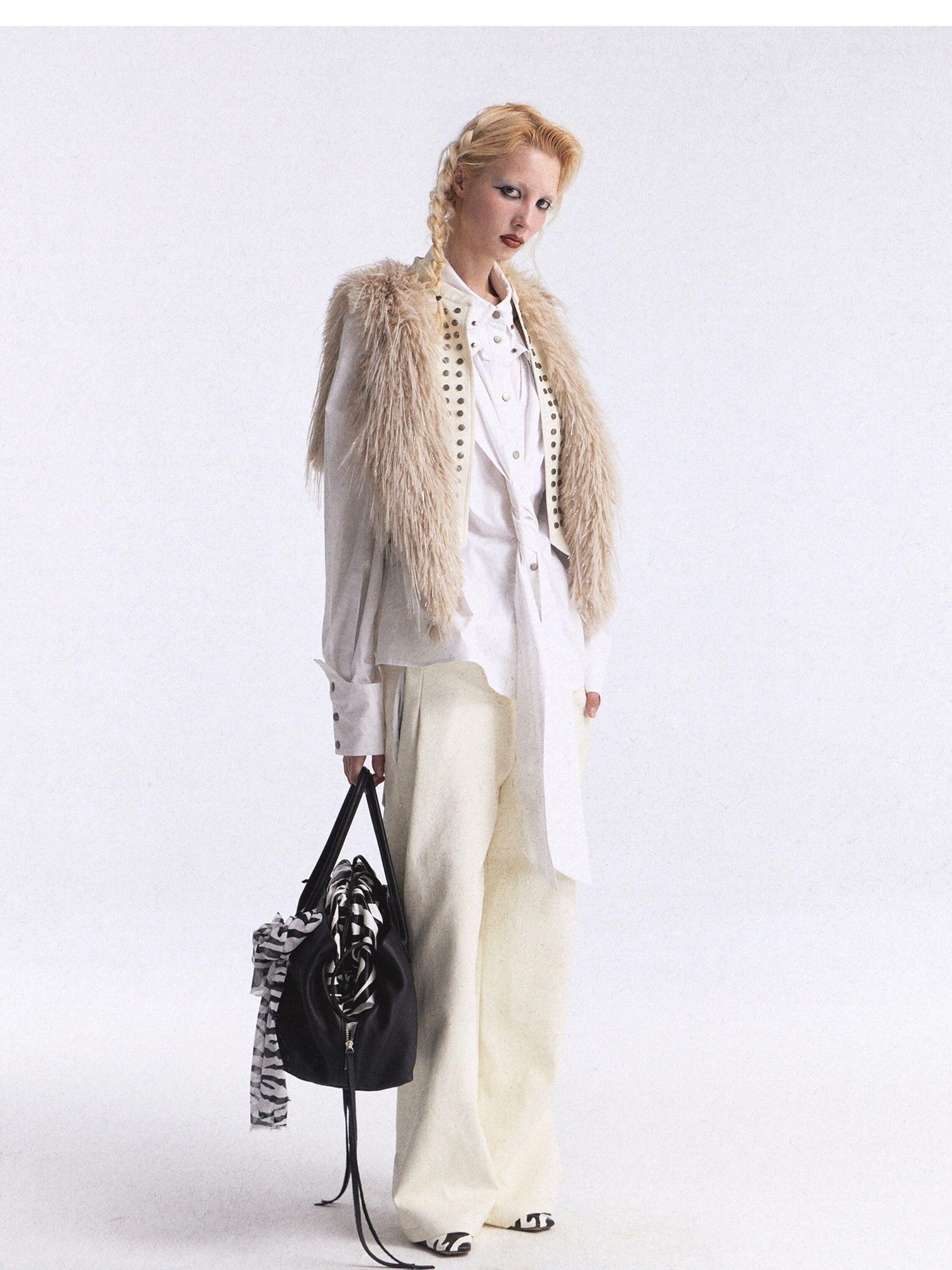 FULLTIDE White Studded Tie 3d Tailored Utility Buttoned Women&