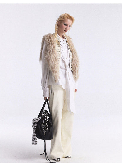FULLTIDE White Studded Tie 3d Tailored Utility Buttoned Women&