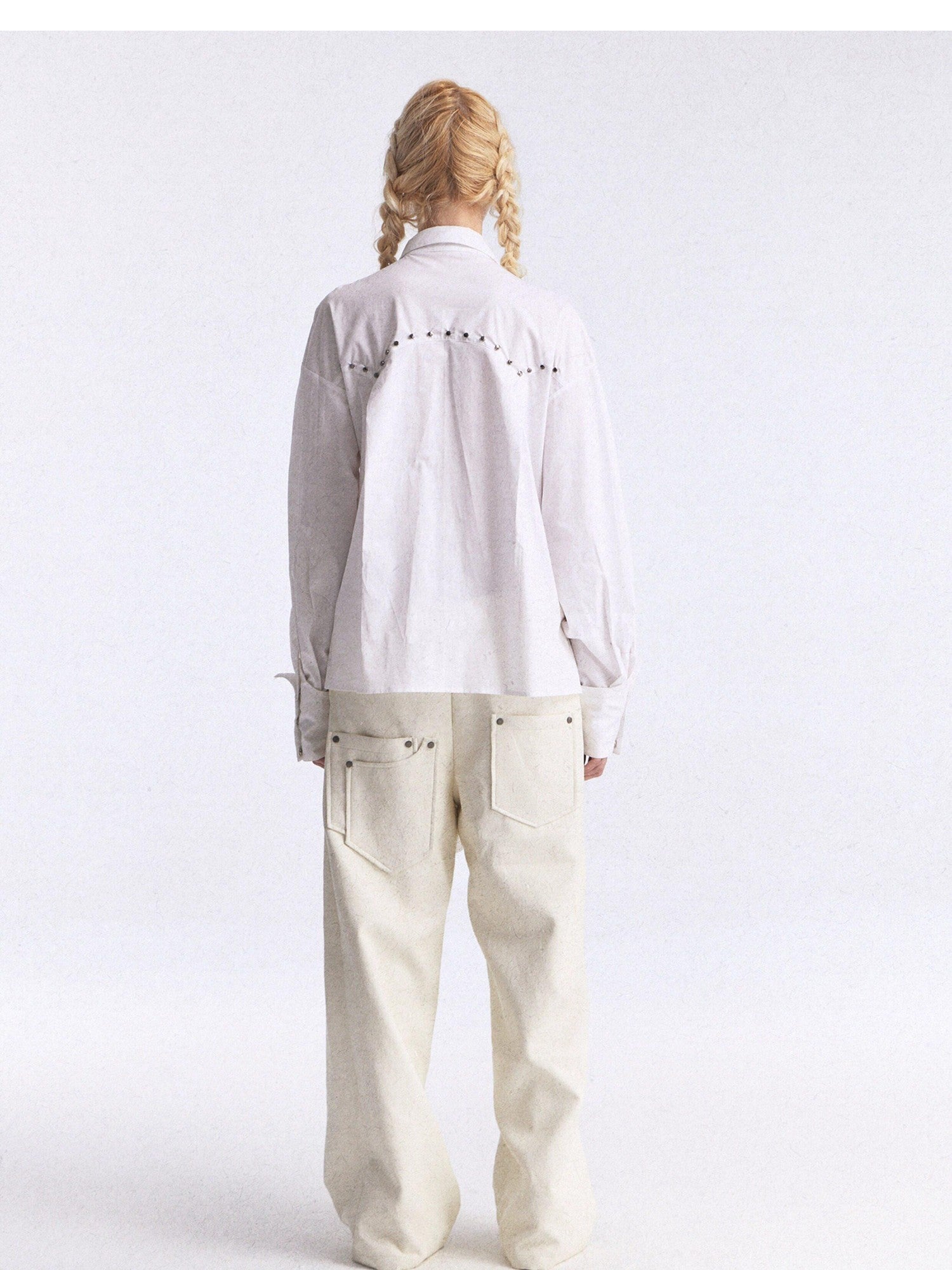 FULLTIDE White Studded Tie 3d Tailored Utility Buttoned Women&