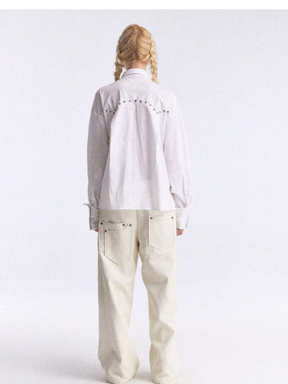 FULLTIDE White Studded Tie 3d Tailored Utility Buttoned Women&