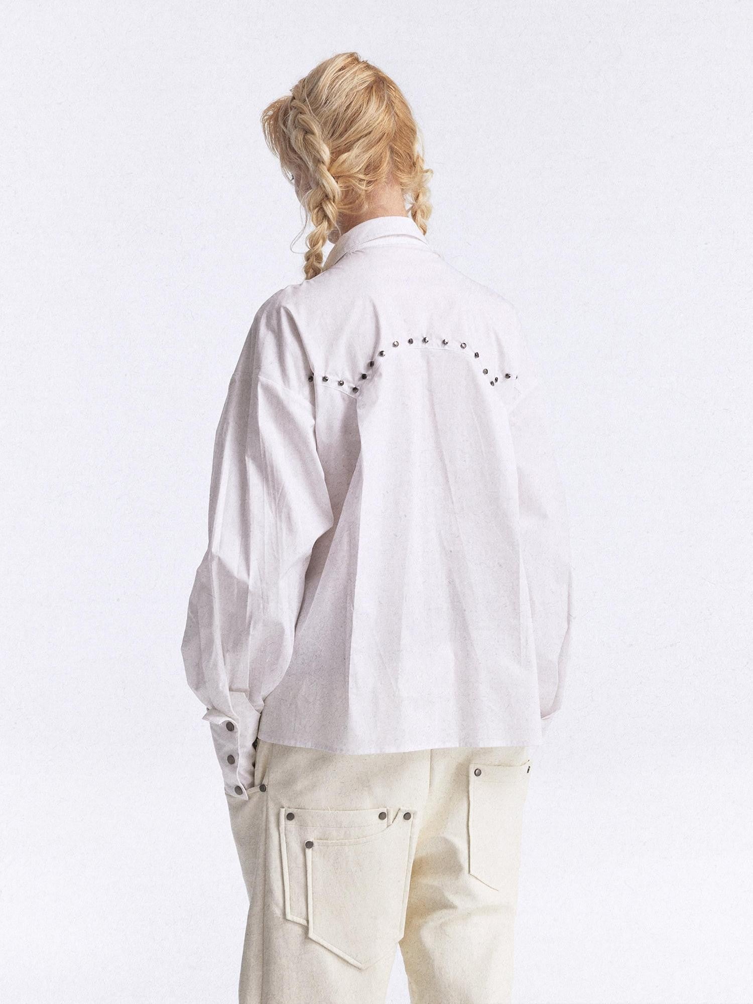 FULLTIDE White Studded Tie 3d Tailored Utility Buttoned Women&