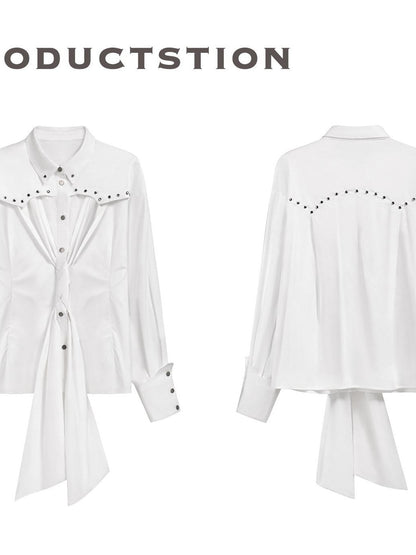 FULLTIDE White Studded Tie 3d Tailored Utility Buttoned Women&
