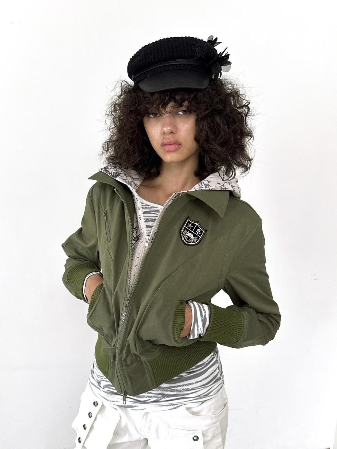 FULLTIDE Windproof Chinese High Waist Hooded Embroidered Mock Layer Unisex Cotton Hoodies