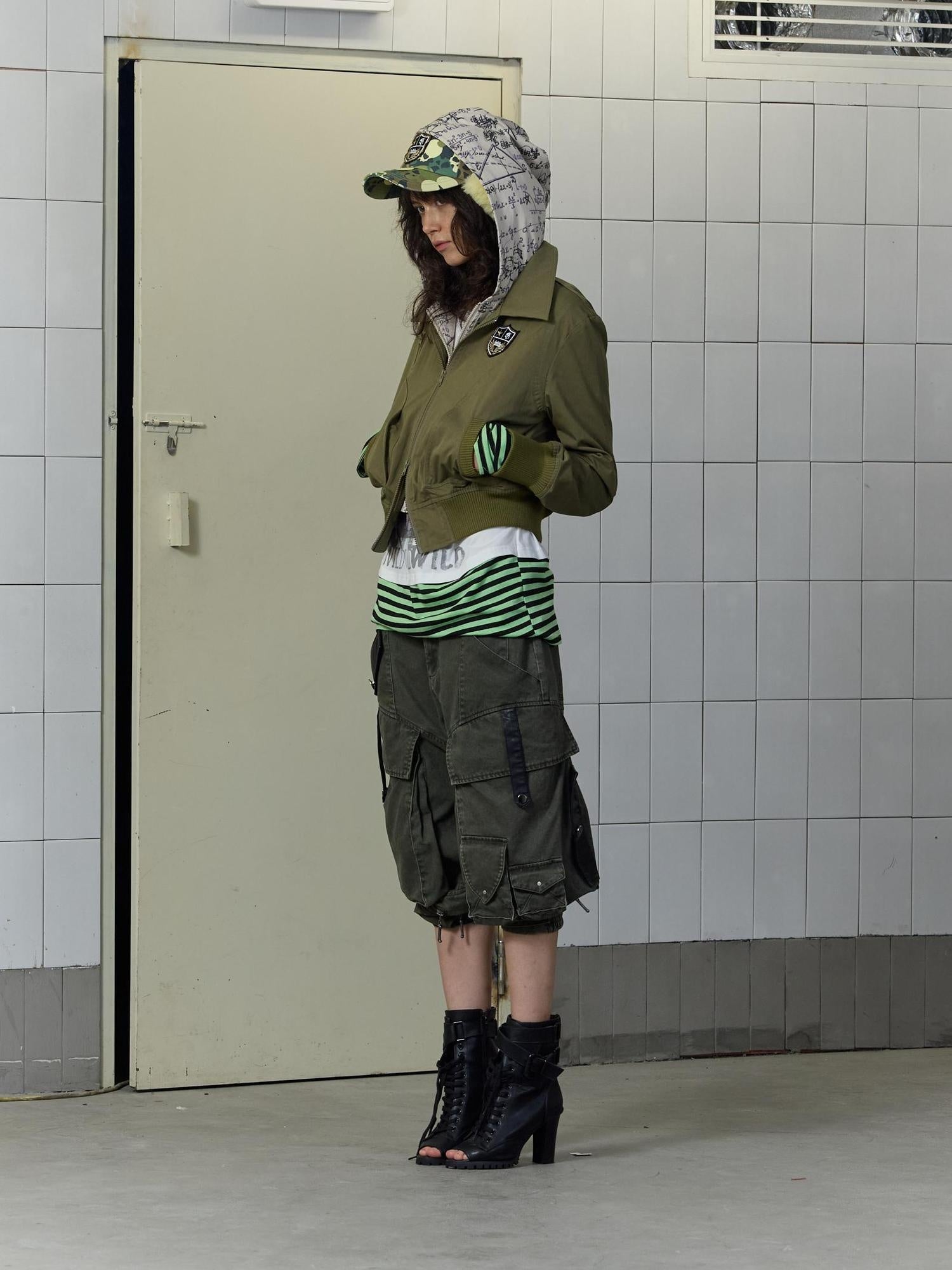 FULLTIDE Windproof Chinese High Waist Hooded Embroidered Mock Layer Unisex Cotton Hoodies