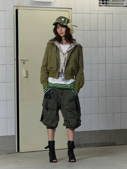 FULLTIDE Windproof Chinese High Waist Hooded Embroidered Mock Layer Unisex Cotton Hoodies