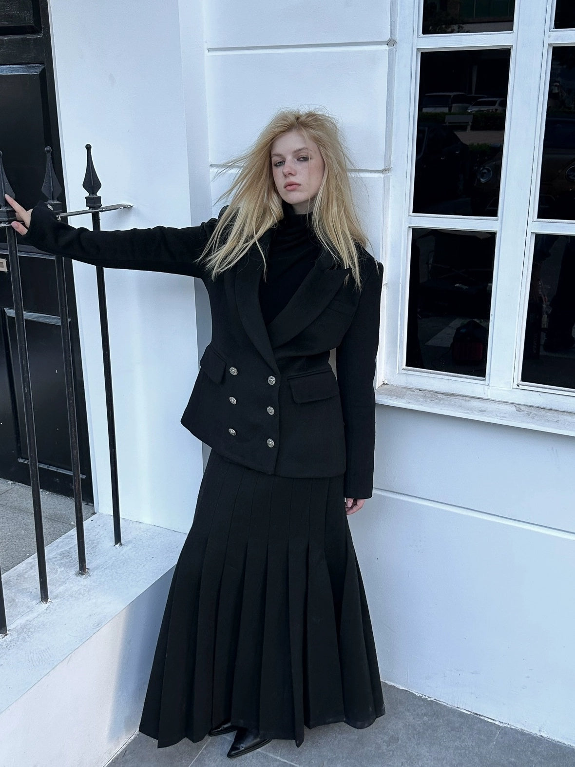 FULLTIDE Wool Blend Tailored Mid Rise Suit Style Women Versatile Maxi Skirt