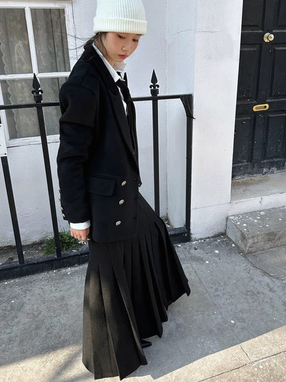 FULLTIDE Wool Blend Tailored Mid Rise Suit Style Women Versatile Maxi Skirt