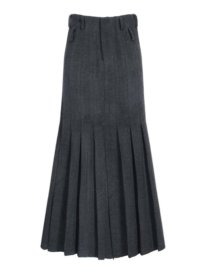 FULLTIDE Wool Blend Tailored Mid Rise Suit Style Women Versatile Maxi Skirt