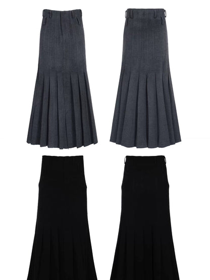 FULLTIDE Wool Blend Tailored Mid Rise Suit Style Women Versatile Maxi Skirt