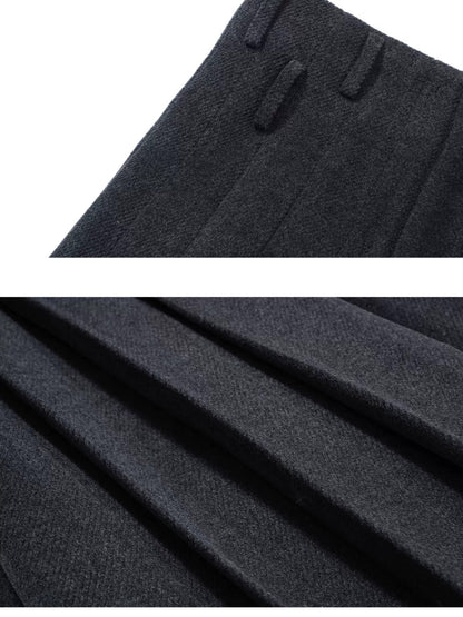 FULLTIDE Wool Blend Tailored Mid Rise Suit Style Women Versatile Maxi Skirt