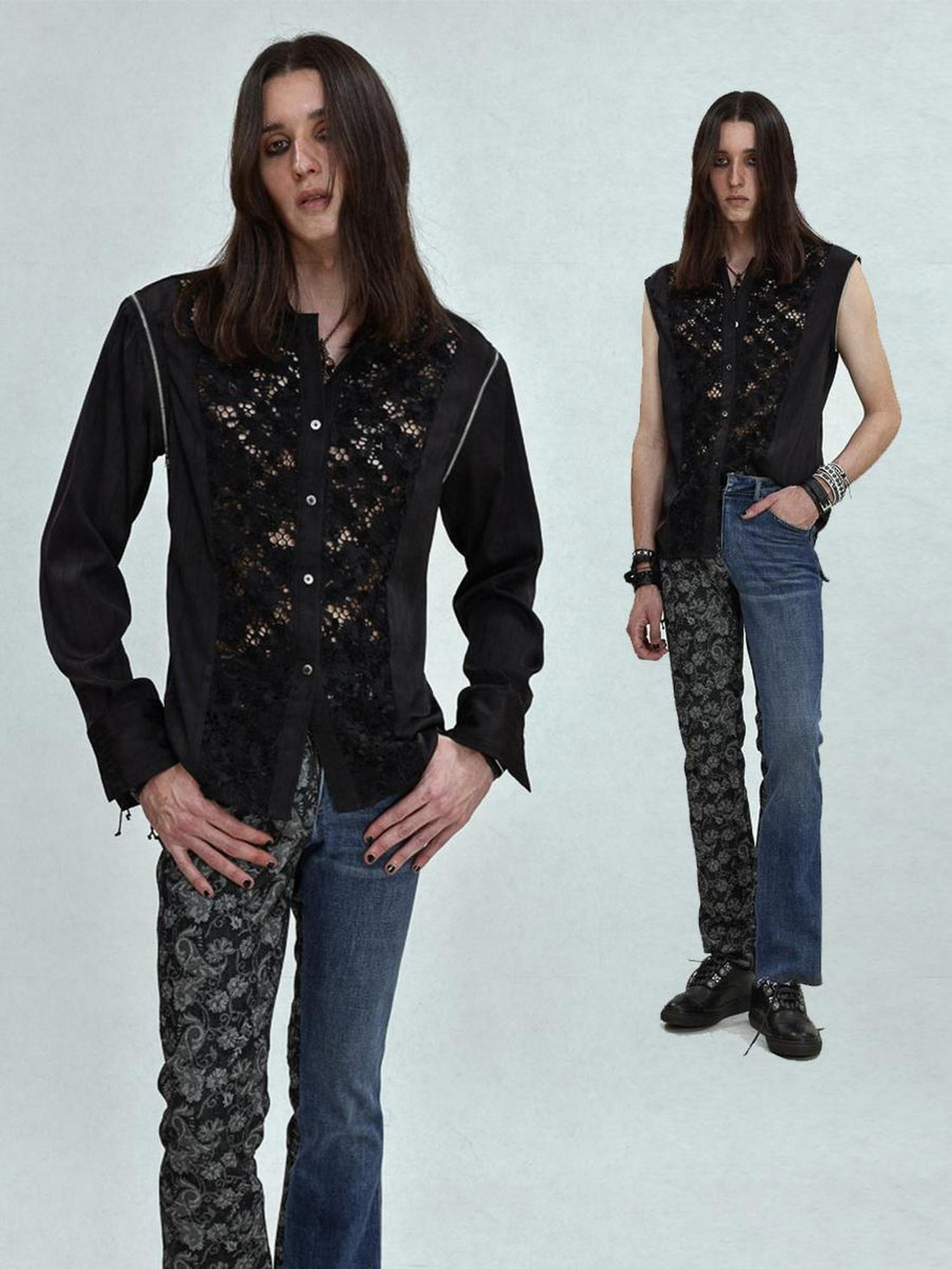 FULLTIDE Wrinkle Free Satin Square Neck Rock Chic Women Evening Zip Pleated Shimmer Shirt