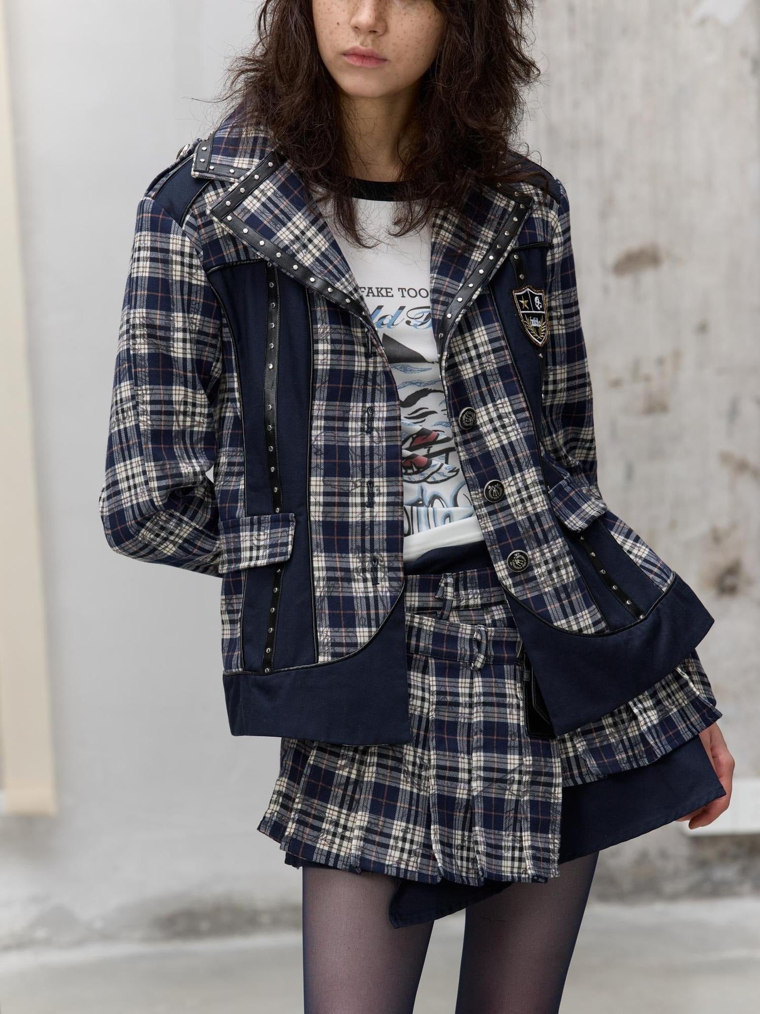 FULLTIDE Wrinkle Resistant Silk Lined Pleated Asymmetric Low Waist Punk Plaid Mini Skirt