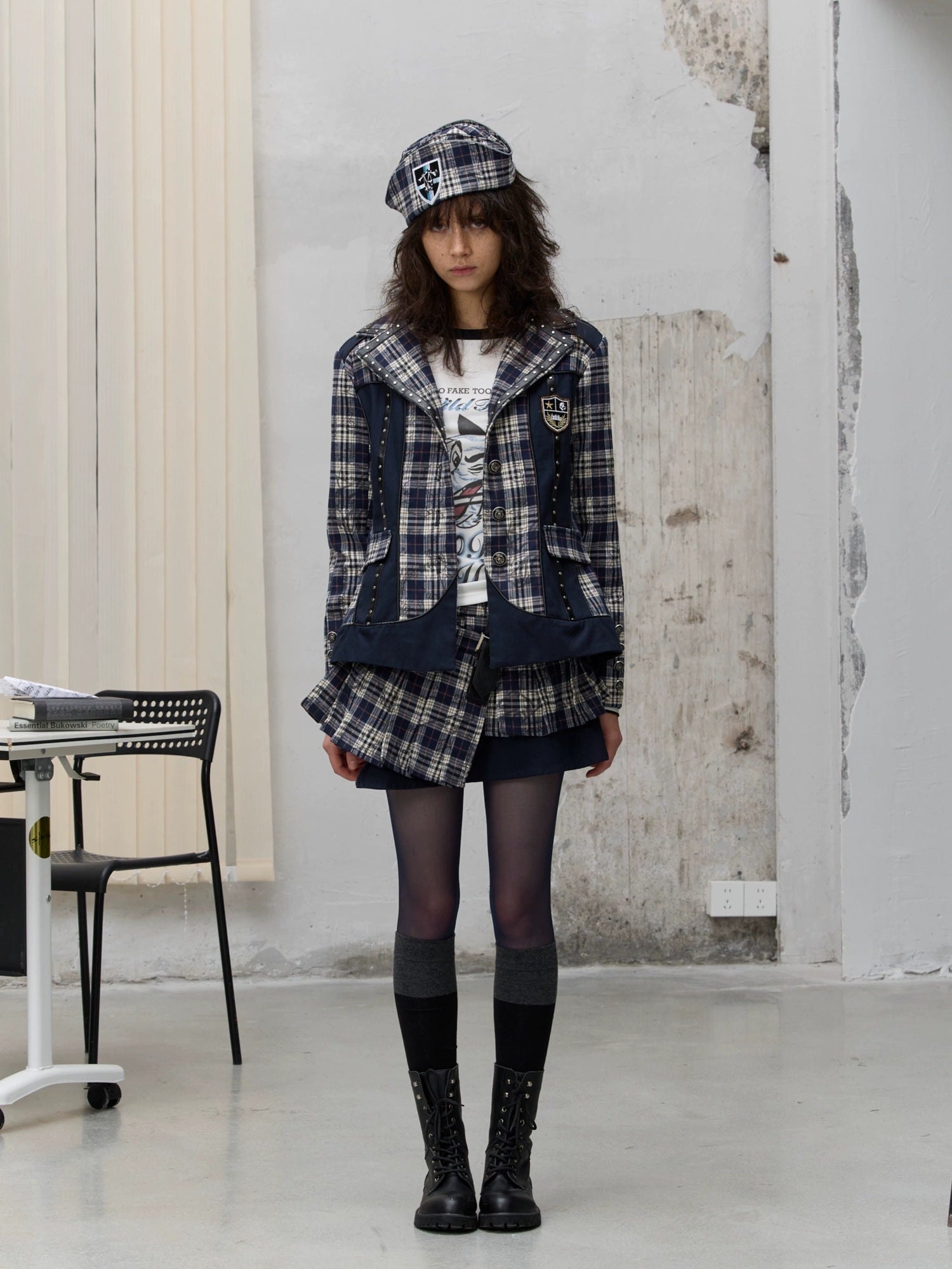 FULLTIDE Wrinkle Resistant Silk Lined Pleated Asymmetric Low Waist Punk Plaid Mini Skirt