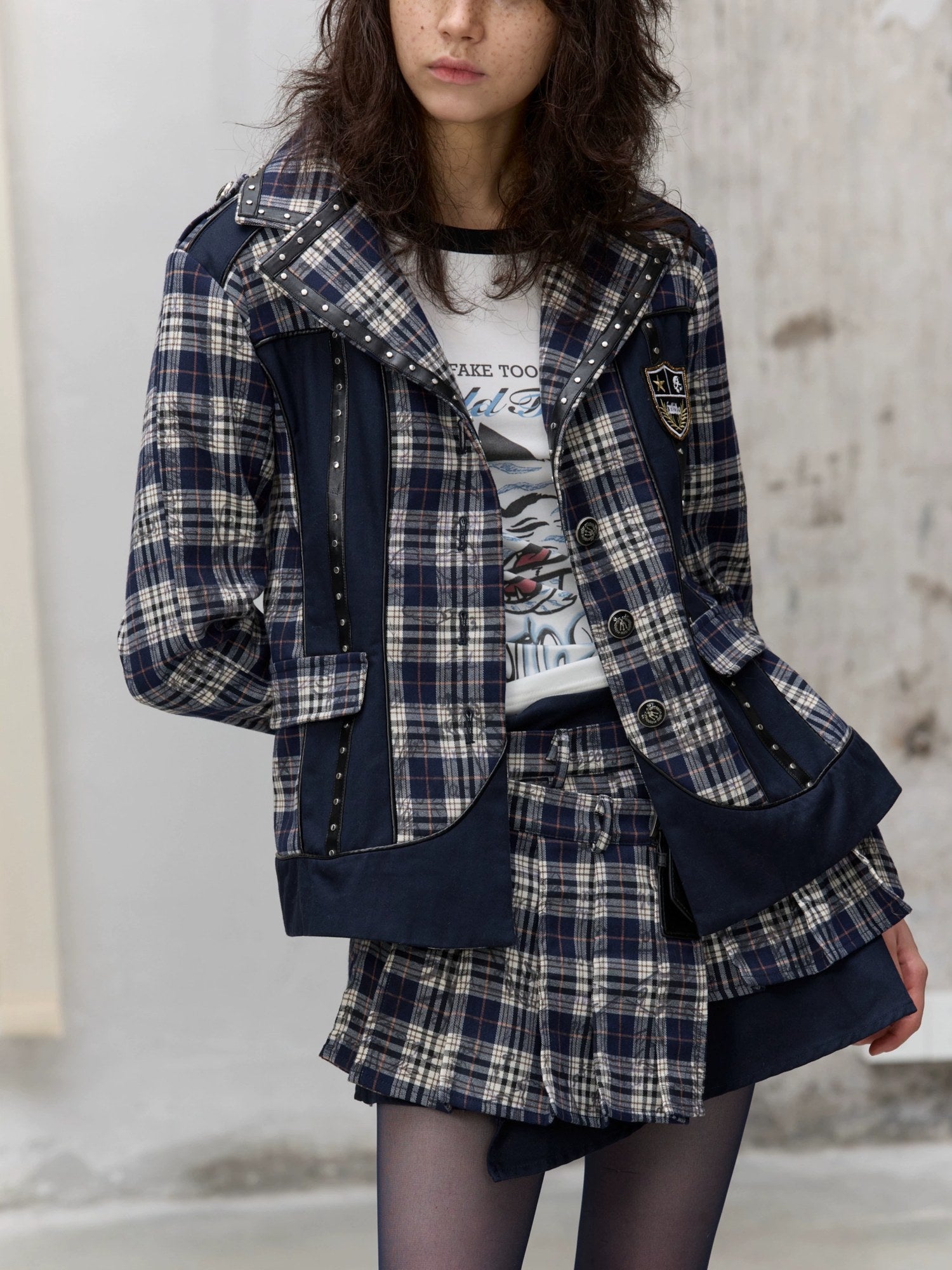 FULLTIDE Wrinkle Resistant Silk Lined Pleated Asymmetric Low Waist Punk Plaid Mini Skirt