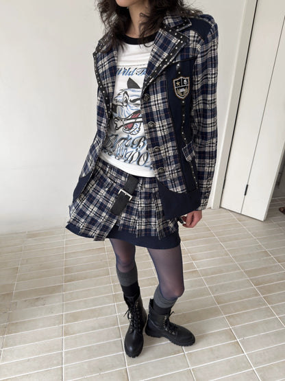 FULLTIDE Wrinkle Resistant Silk Lined Pleated Asymmetric Low Waist Punk Plaid Mini Skirt