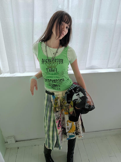 FULLTIDE Y2k Vintage Cross Print Faux Two Piece Layered Women&