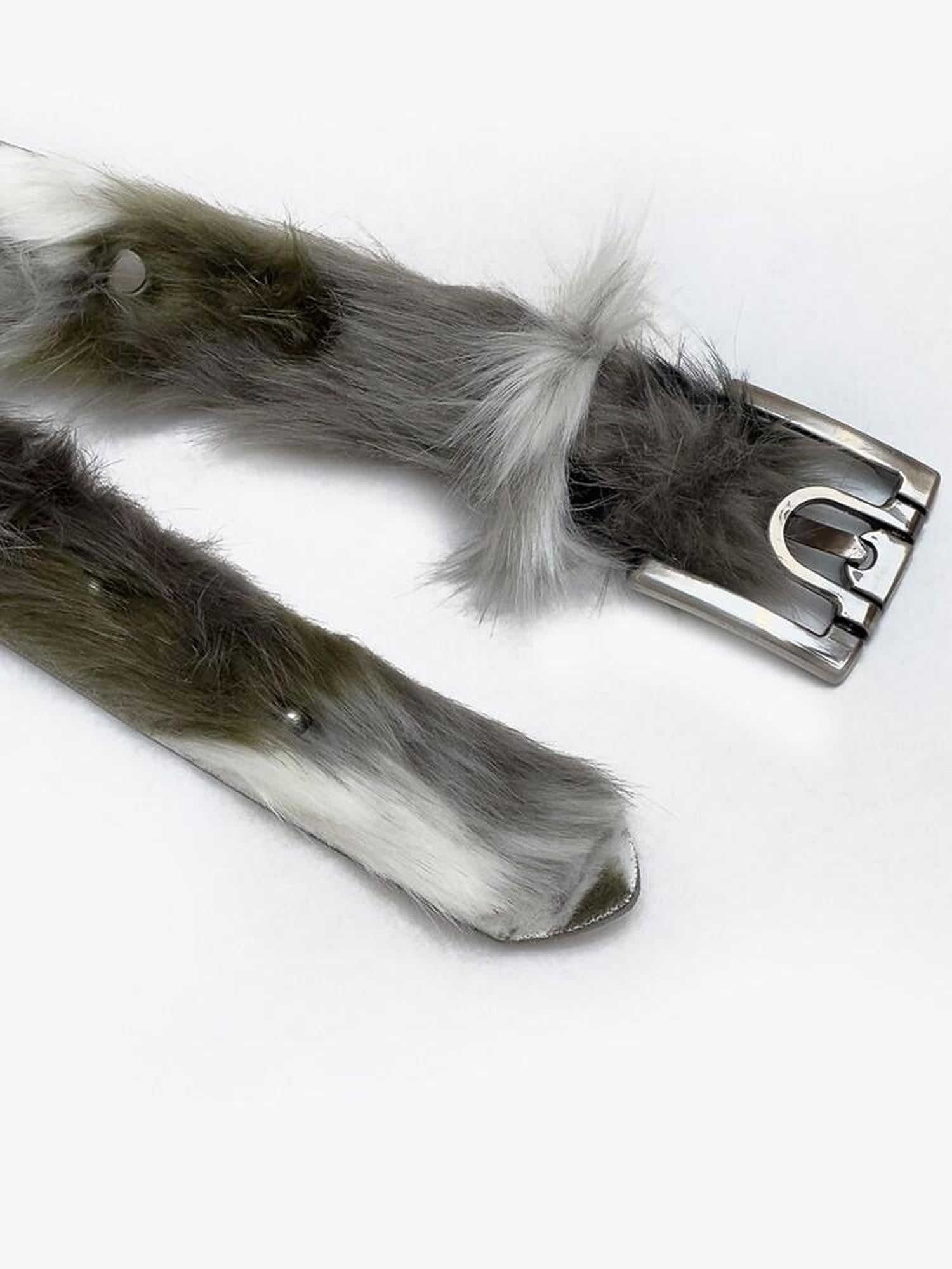 FULLTIDE Yellow Green Gray Gradient Punk Studded Metal Faux Fur Women&