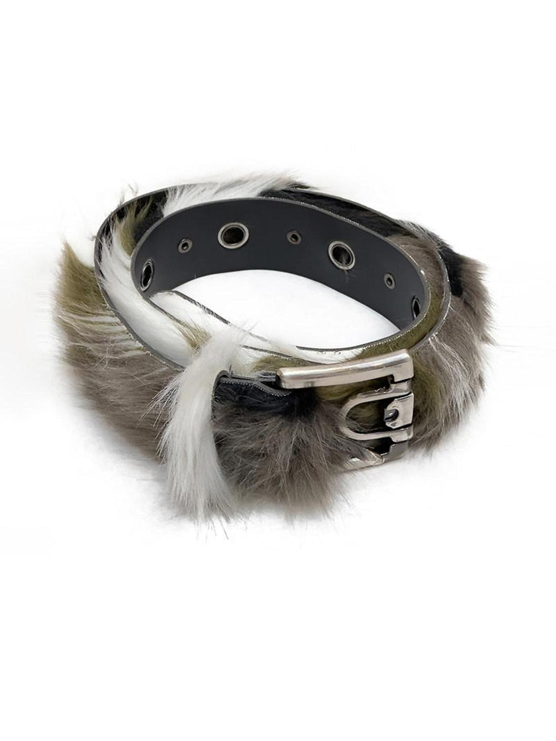 FULLTIDE Yellow Green Gray Gradient Punk Studded Metal Faux Fur Women&