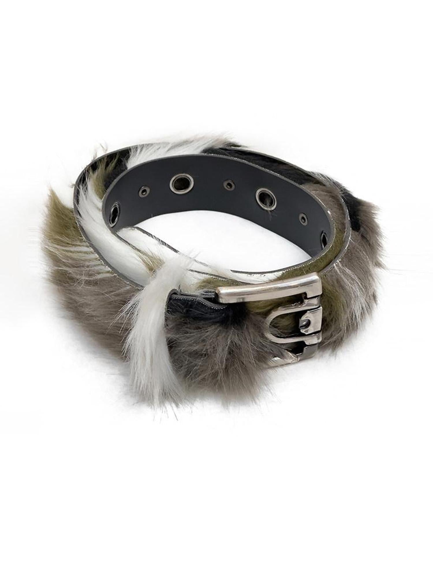 FULLTIDE Yellow Green Gray Gradient Punk Studded Metal Faux Fur Women&