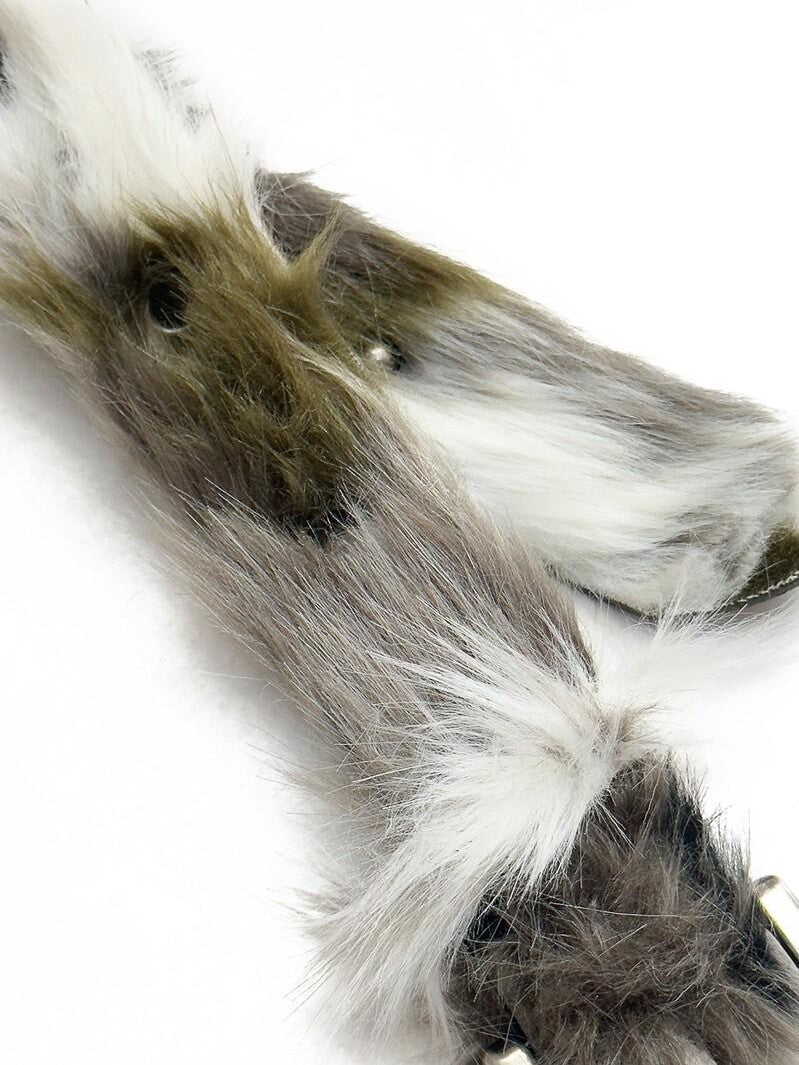 FULLTIDE Yellow Green Gray Gradient Punk Studded Metal Faux Fur Women&